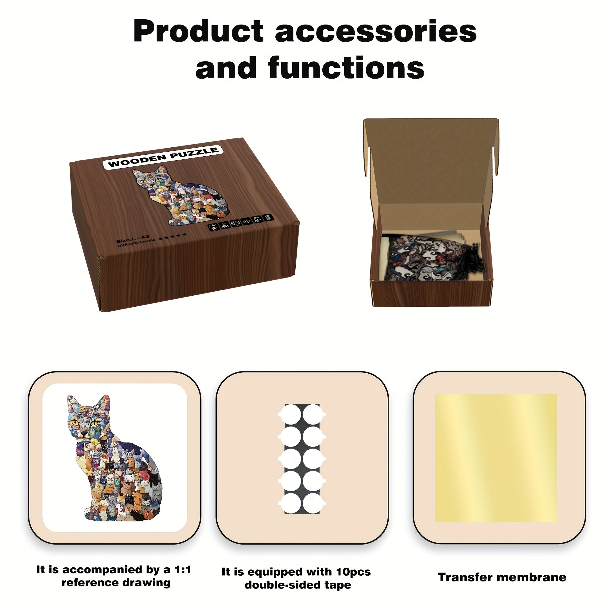 Wooden Cat Puzzle - Irregular Kittens Shape, Stress Relief Game