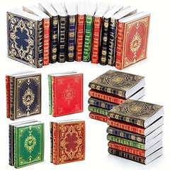 1:12 Scale Golden & Maroon Detailed Spine Books for Dollhouse Decor