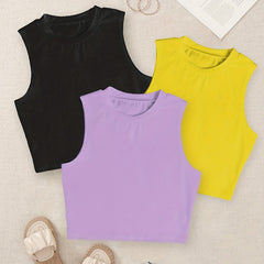 Solid Tank Top 3 Pack Crew Neck Sleeveless Women's Clothing