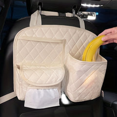 Car Seat Back Storage Bag Organizer - PU Leather & Cotton Linen Material