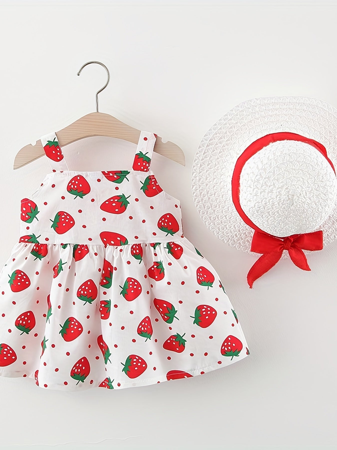 Toddler Girl's Strawberry Graphic Cami Dress & Hat Princess Costume