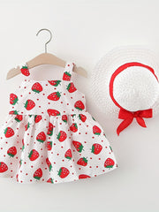 Toddler Girl's Strawberry Graphic Cami Dress & Hat Princess Costume