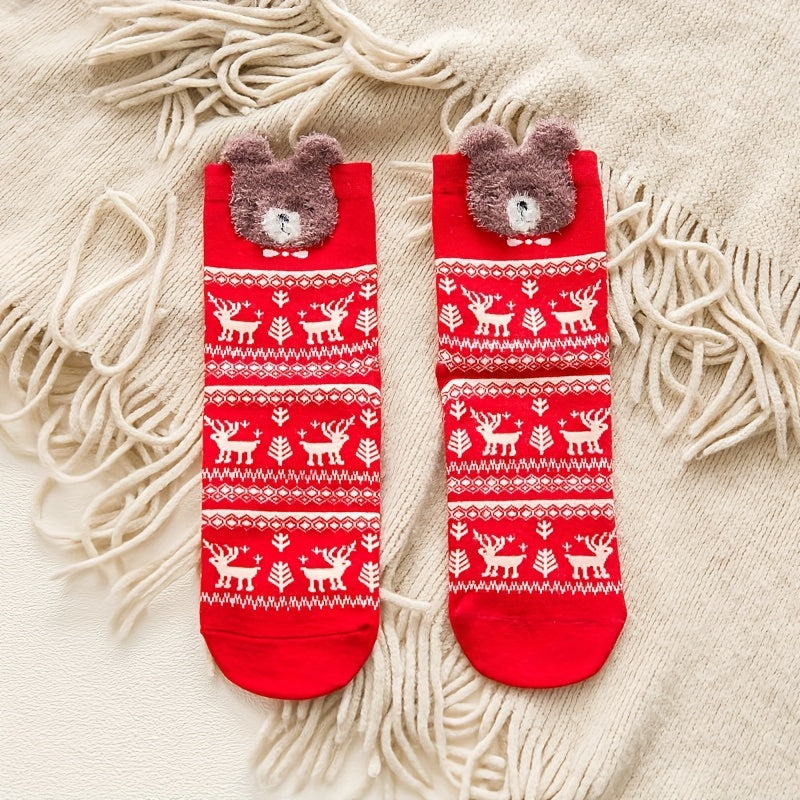 4 Pairs Christmas Print Socks Women's Stockings & Hosiery