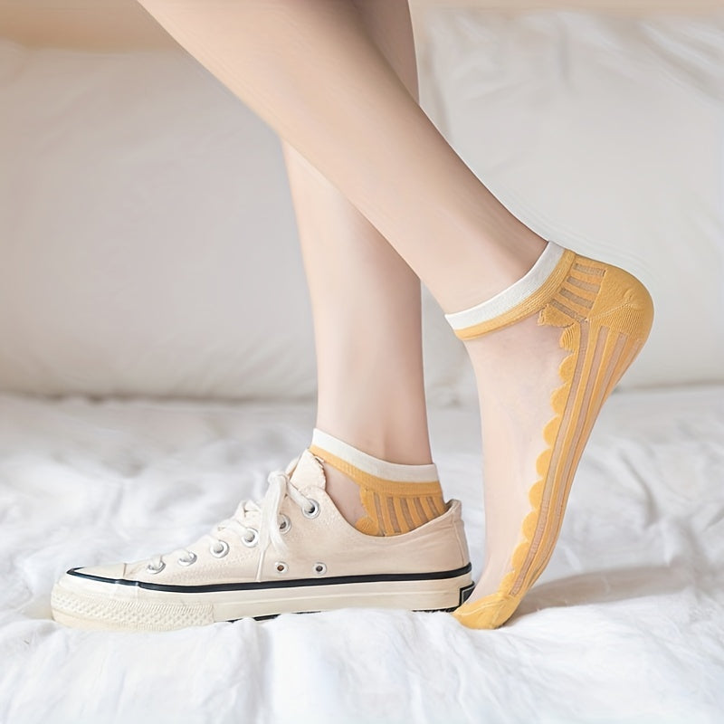 5 Pairs Contrast Mesh Low Cut Ankle Socks Women's Stockings