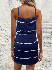 Striped Print Casual 2pc Set V Neck Lace Up Tops & Drawstring Skirts Outfits