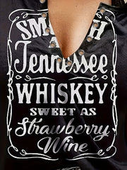 Letter Print V Neck Tank Top for Summer Women's Clothing