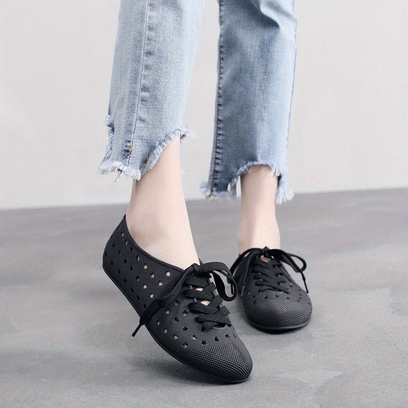 Women's Star & Heart Hollow Out Casual Lace Up Flat Shoes
