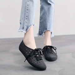 Women's Star & Heart Hollow Out Casual Lace Up Flat Shoes
