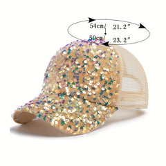 Sequin Mesh Baseball Cap Adjustable Trucker Hat Sunscreen Dad Hats For Women