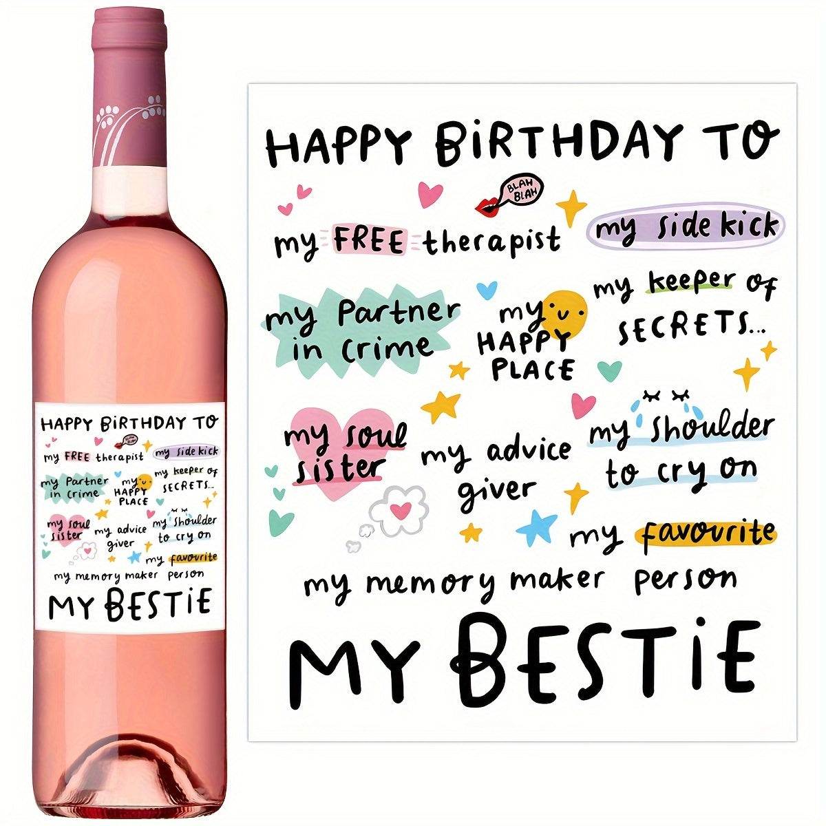 6pcs Birthday Wine Labels Funny Bday For Bestie Friends