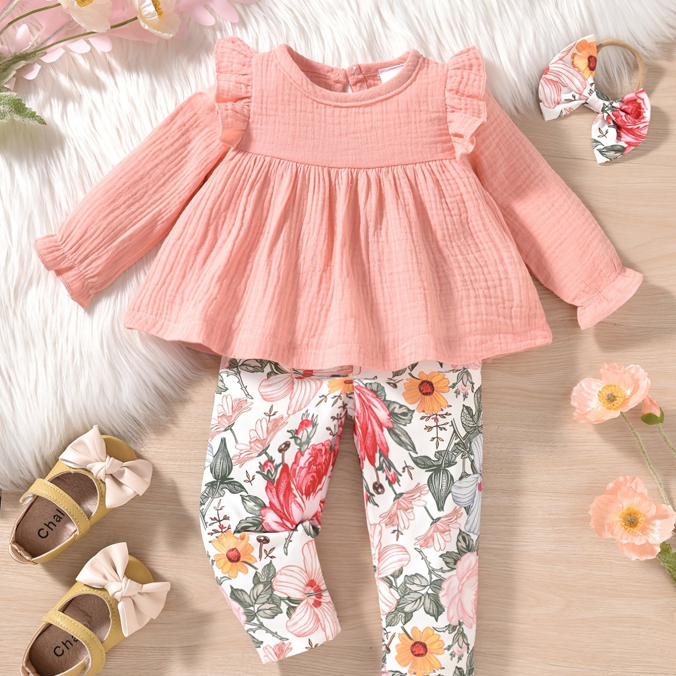 Toddler Baby Girl Floral Ruffle Tunic Dress & Leggings Set