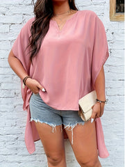 Casual Blouse Women's Plus Solid Bat Sleeve Round Neck Tunic Top