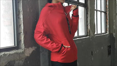 Loose Knitted Sports Jacket Zipper Hooded with Thumb Hole