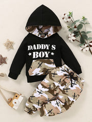 2pcs Boys Camo Print Hoodie & Sweatpants Set for Winter