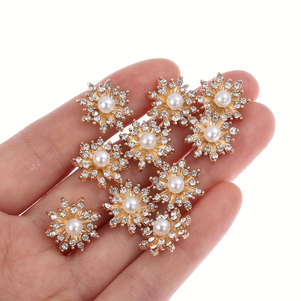 10pcs 16mm Snowflake Buttons Flatback Plating Pearl Buckle Rhinestone Button