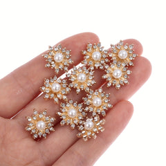 10pcs 16mm Snowflake Buttons Flatback Plating Pearl Buckle Rhinestone Button