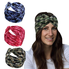 Camouflage Print Wide Headbands Women Knotted Turban Elastic Non Slip Hair Bands