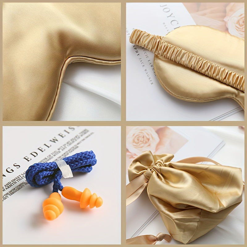 3pcs Set Soft Blackout Eye Mask With Bag & Earplugs