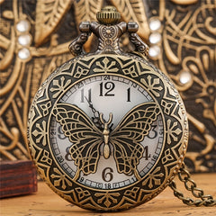 Vintage Butterfly Half Hunter Quartz Pocket Watch with Chain