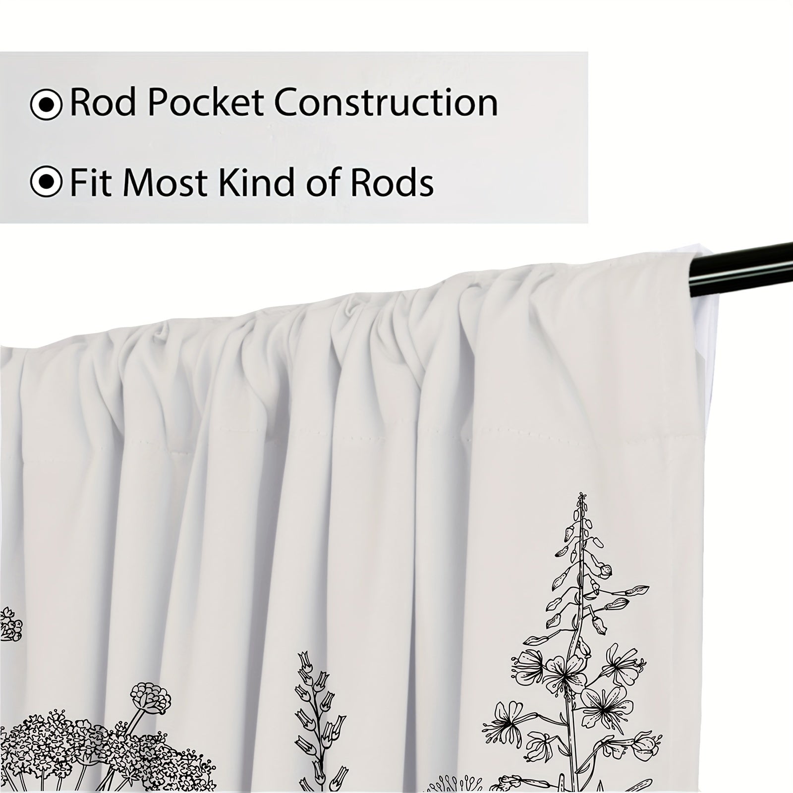 2pcs Floral Flower Botanical Kitchen Curtains Rod Pocket Short Cafe