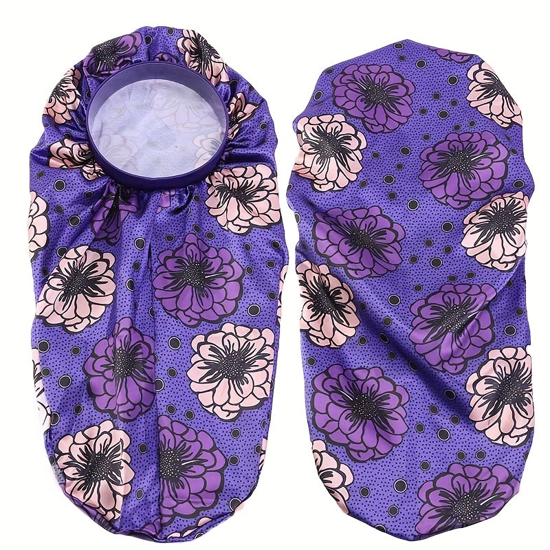 Boho Print Satin Sleep Cap Long Hair Silk Bonnet Elastic Band