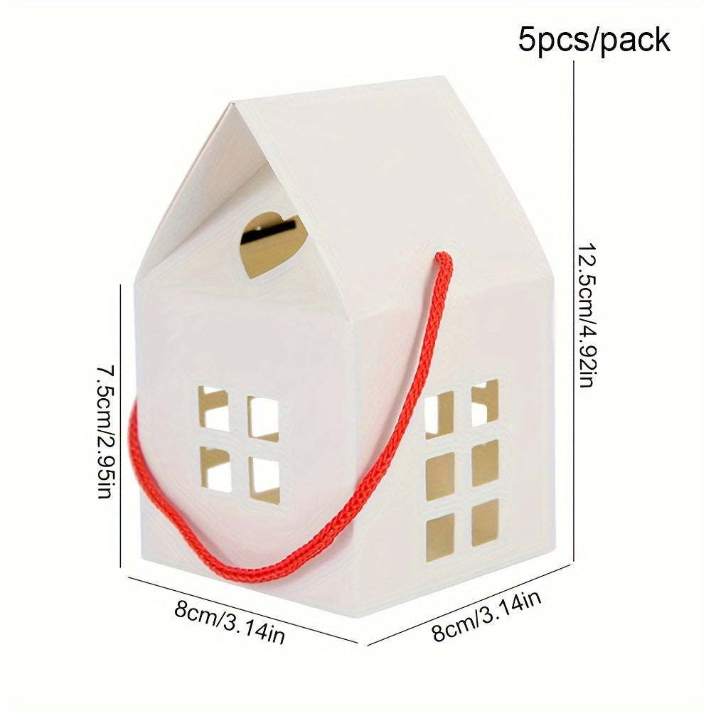 5pcs Christmas House Shape Candy Boxes Gift Wrapping Box Xmas Party Decoration