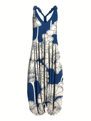 Floral Print V Neck Harem Jumpsuit Sleeveless