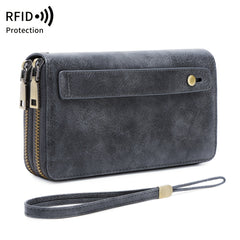 MIYIN RFID Blocking Zipper Wallet Vintage Brown Clutch with Wrist Strap