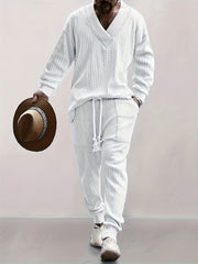 Men's Jacquard V-Neck Sweatshirt & Drawstring Sweatpants Set