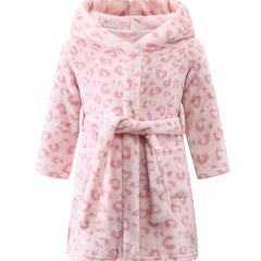 Cartoon Pattern Hooded Flannel Bathrobe for Girls