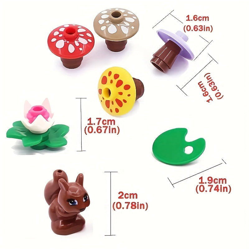 DIY MOC Pond Building Blocks Set with Lotus Water Plants Frog Squirrel Mushroom