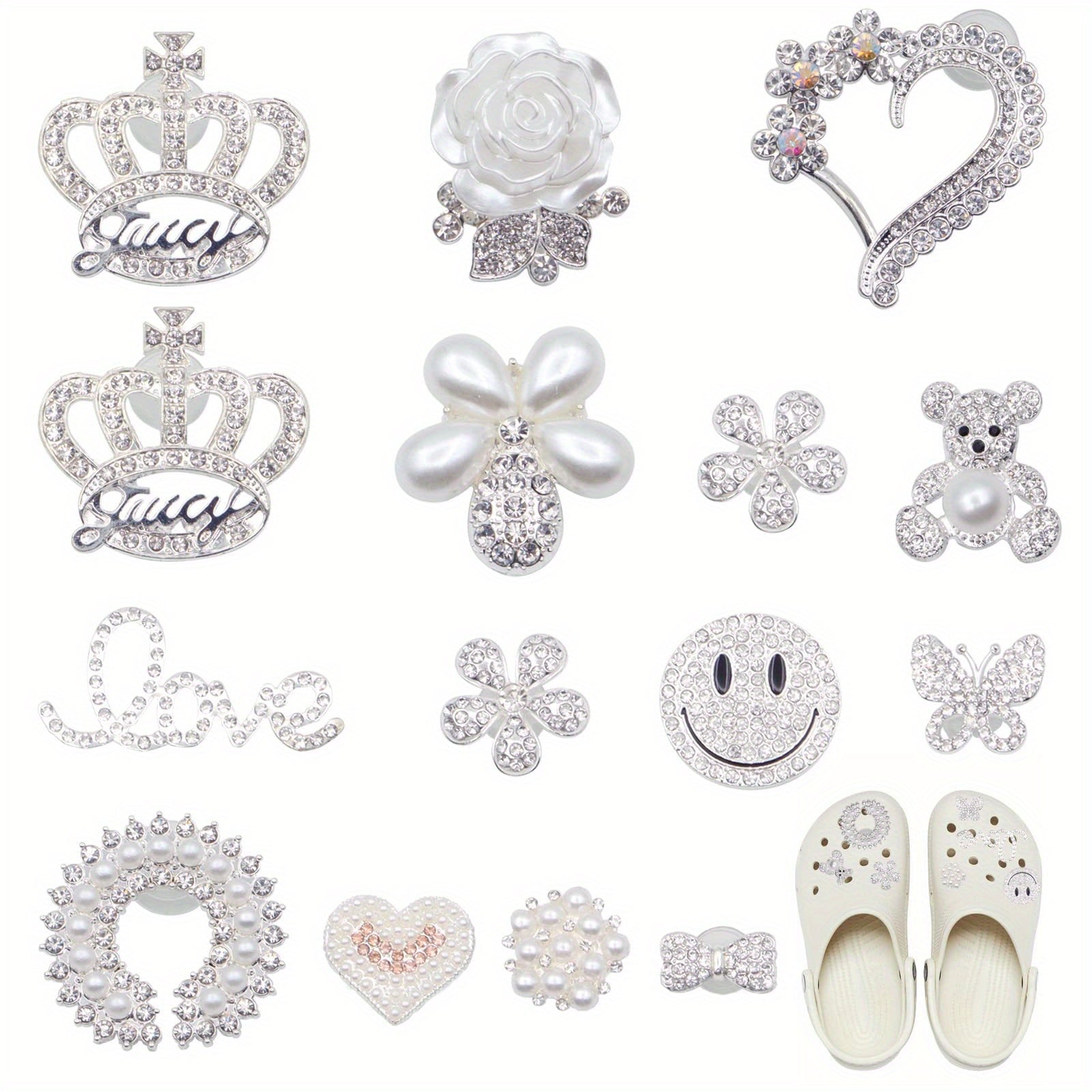 15pcs Metal Crystal Shoe Charms for Hole Shoes Sandals Decorations