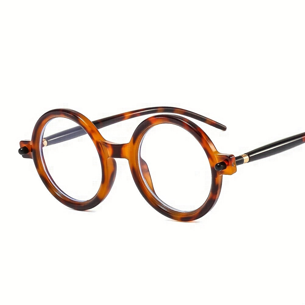 Men's Round Frame Flat Lens Glasses Vintage Eyewear
