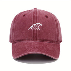 Wave Embroidery Baseball Cap Solid Washed Distressed Dad Hats