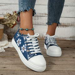 Floral Printed Canvas Lace Up Low Top Sneakers for Women