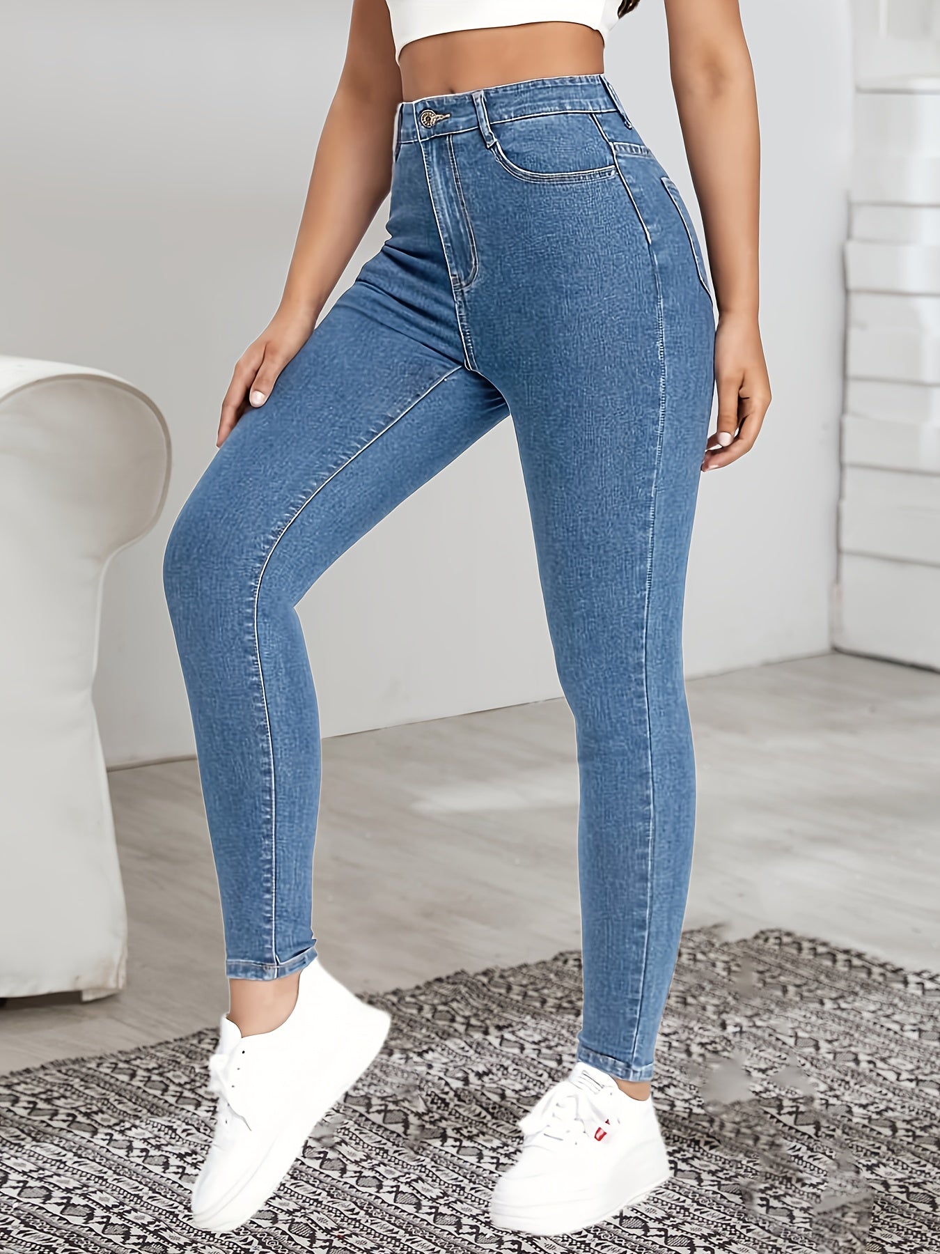 High Waist Pencil Jeans Fitting Ankle Length Denim Pants