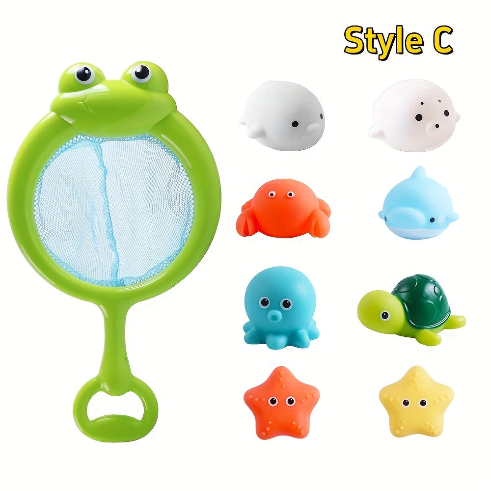 9pcs Kids Bath Toy Set with Fishing Net and Animal Toys
