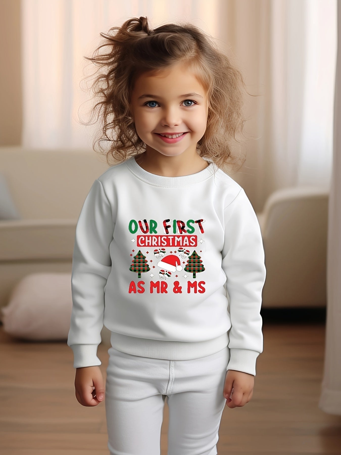 Toddler Kids Christmas Cartoon & Letter Print Sweatshirt Top