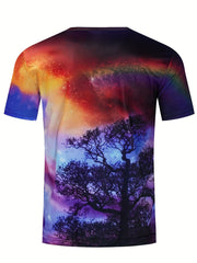 Men's Tree And Galaxy Graphic T Shirt Short Sleeve Top