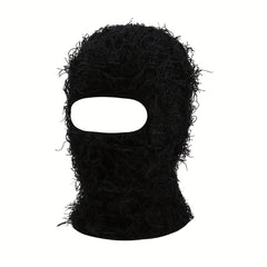 Fringe Trim Casual Balaclava Distressed Knitted Ski Mask