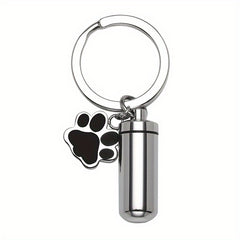 Stainless Steel Paw Print Memorial Cremation Urn Key Chain
