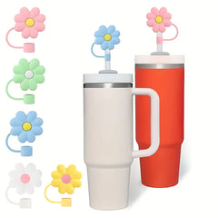 Cartoon Flower Straw Cover Reusable Silicone Straw Lid Cup Accessories