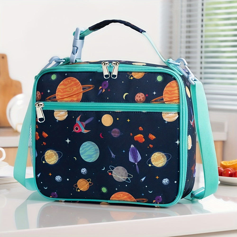 Cartoon Shark Space Crossbody Bag Portable Thermal Bag