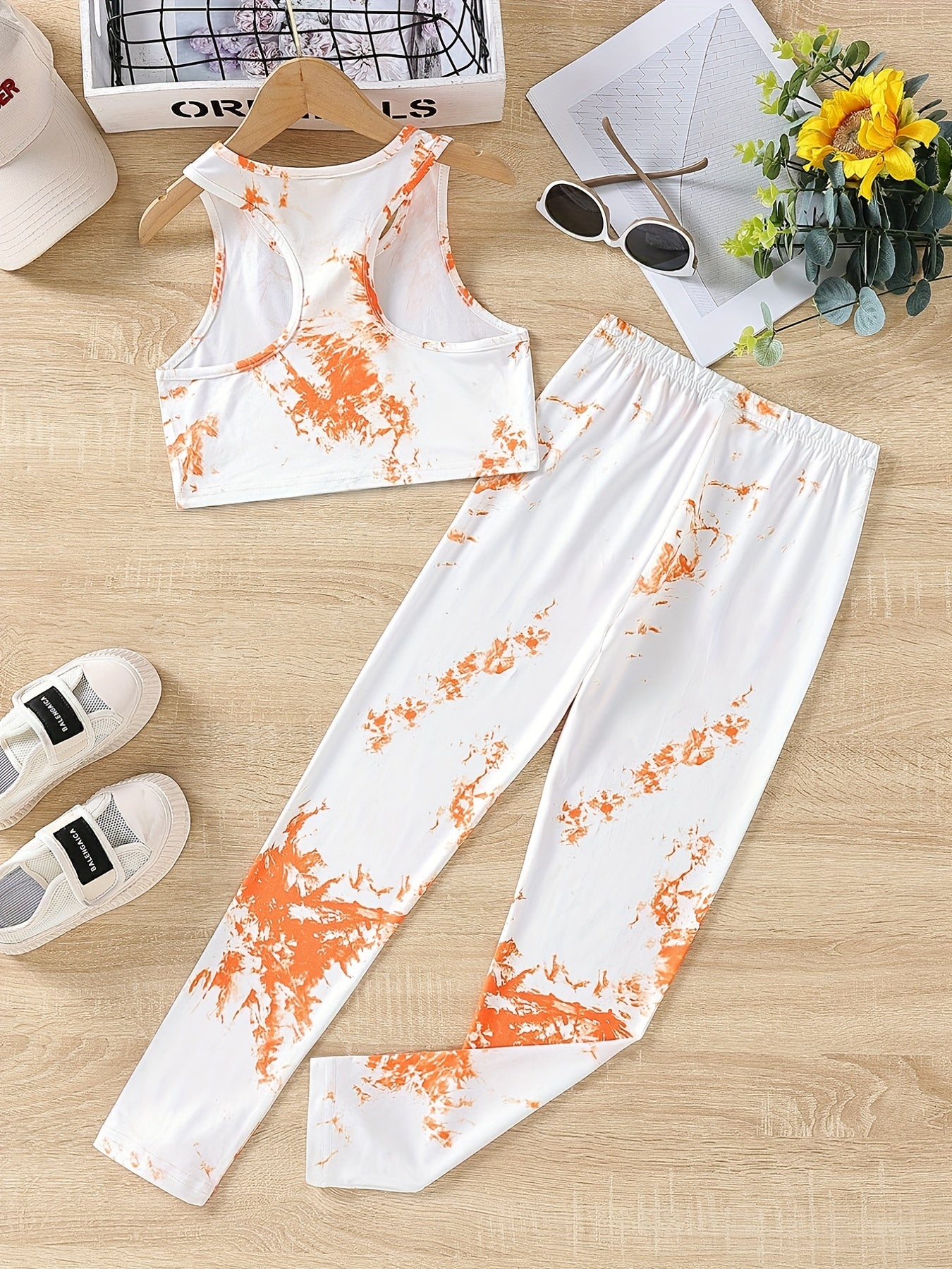 Girls' Tie Dye Track Suit Sleeveless Tank Top Skinny Pants Set