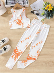 Girls' Tie Dye Track Suit Sleeveless Tank Top Skinny Pants Set