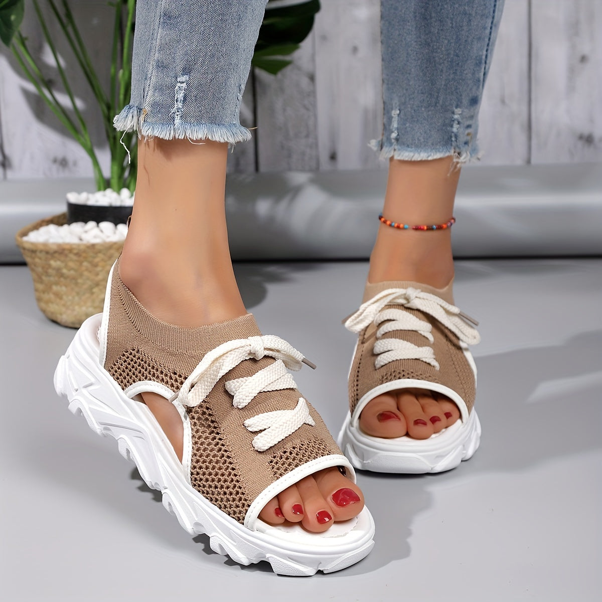 Women's Woven Platform Wedge Sandals Open Toe Breathable Summer Sandals