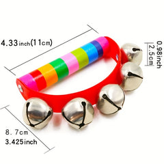 Wood Leather 5 Bell Half Round Hand Ring Music Children Grasp Toy