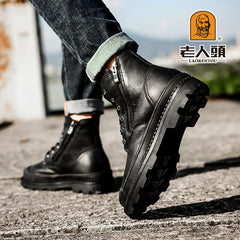 LAORENTOU Men's High Top Leather Zipper Boots