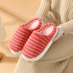 Women's Stripe Pattern Fuzzy Slippers Plush Lined Indoor Shoes