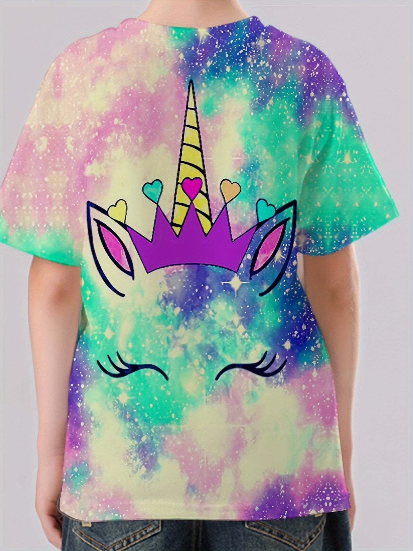 Unicorn Print Boys T-shirt Lightweight Short Sleeve Top Summer Kids Clothes